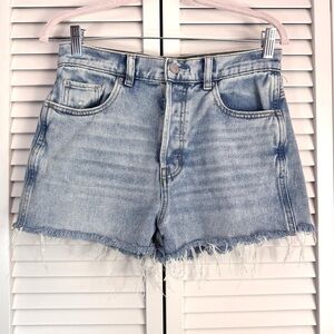 PacSun Distressed Button Fly Baggy Jean Shorts Blue Raw Hem Size 27